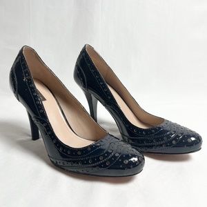 Navy patent leather heels